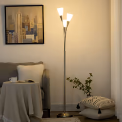 HOMCOM Modern Upright Floor Lamp with 3 Light, Steel Base Living Room