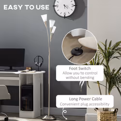 HOMCOM Modern Upright Floor Lamp with 3 Light, Steel Base Living Room