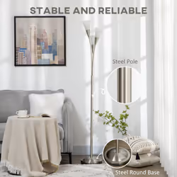 HOMCOM Modern Upright Floor Lamp with 3 Light, Steel Base Living Room - Additional view 4