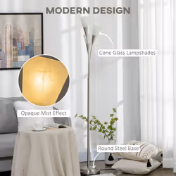 HOMCOM Modern Upright Floor Lamp with 3 Light, Steel Base Living Room - Additional view 7