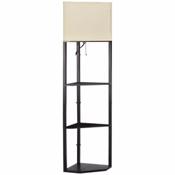 HOMCOM Corner Modern Floor Lamp with Shelves for Living Room, Black