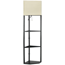 HOMCOM Corner Modern Floor Lamp with Shelves for Living Room, Black
