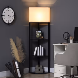 HOMCOM Corner Modern Floor Lamp with Shelves for Living Room, Black