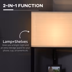 HOMCOM Corner Modern Floor Lamp with Shelves for Living Room, Black