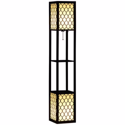 HOMCOM 2-Light Modern Floor Lamp with Shelves for Living Room, Black
