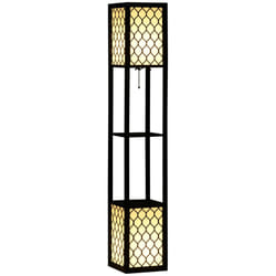 HOMCOM 2-Light Modern Floor Lamp with Shelves for Living Room, Black