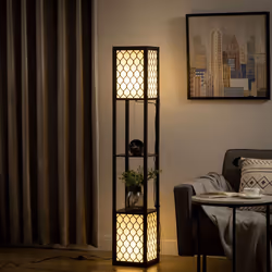 HOMCOM 2-Light Modern Floor Lamp with Shelves for Living Room, Black