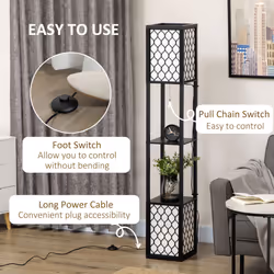 HOMCOM 2-Light Modern Floor Lamp with Shelves for Living Room, Black - Additional view 5