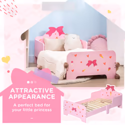 ZONEKIZ Kids Toddler Bed w/ Cute Patterns, Safety Rails - Pink