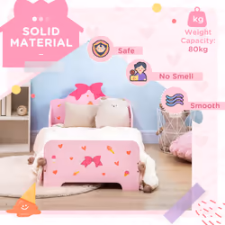 ZONEKIZ Kids Toddler Bed w/ Cute Patterns, Safety Rails - Pink - Additional view 4