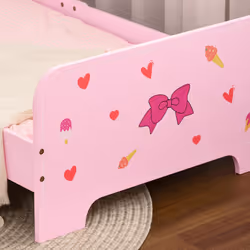 ZONEKIZ Kids Toddler Bed w/ Cute Patterns, Safety Rails - Pink - Additional view 5