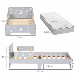 ZONEKIZ Toddler bed w/ Star and Moon Patterns, for Ages 3-6 Years - Grey - Additional view 8