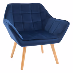 HOMCOM Luxe Velvet-Feel Accent Chair w/ Wide Arms Slanted Back Wood Legs Blue