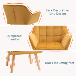 HOMCOM Luxe Velvet-Feel Accent Chair w/ Wide Arms Slanted Back Wood Legs Yellow
