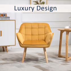 HOMCOM Luxe Velvet-Feel Accent Chair w/ Wide Arms Slanted Back Wood Legs Yellow