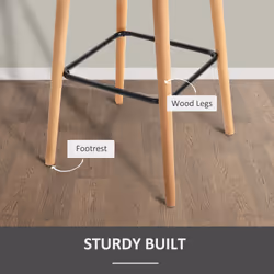 HOMCOM 2 PCs Upholstered Bucket Seat Bar Stools w/ Solid Wood Legs Grey