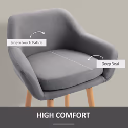 HOMCOM 2 PCs Upholstered Bucket Seat Bar Stools w/ Solid Wood Legs Grey - Additional view 4