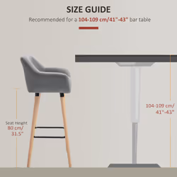 HOMCOM 2 PCs Upholstered Bucket Seat Bar Stools w/ Solid Wood Legs Grey - Additional view 5
