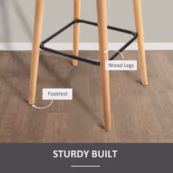 HOMCOM 2 PCs Upholstered Bucket Seat Bar Stools w/ Solid Wood Legs Beige - Additional view 4