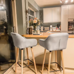 HOMCOM 2 PCs Upholstered Bucket Seat Bar Stools w/ Solid Wood Legs Beige - Additional view 6