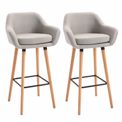 HOMCOM 2 PCs Upholstered Bucket Seat Bar Stools w/ Solid Wood Legs Beige - Additional view 7