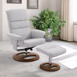 HOMCOM Recliner Chair Ottoman Set 360 Swivel Sofa Wood Base Grey