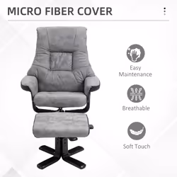 HOMCOM Recliner Armchair Footstool Duo Vintage Wood Base Home Micro Fiber Grey - Additional view 4