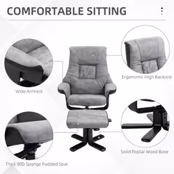 HOMCOM Recliner Armchair Footstool Duo Vintage Wood Base Home Micro Fiber Grey - Additional view 6
