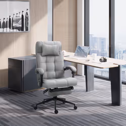 Vinsetto Office Chair Adjustable Height w/ Wheels Footrest Light Grey