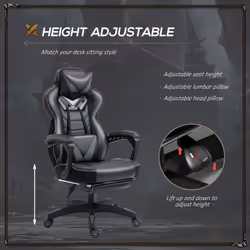 Vinsetto Gaming Chair Ergonomic Reclining Manual Footrest Wheels Stylish Grey