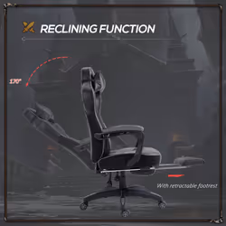 Vinsetto Gaming Chair Ergonomic Reclining Manual Footrest Wheels Stylish Grey - Additional view 4