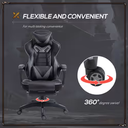 Vinsetto Gaming Chair Ergonomic Reclining Manual Footrest Wheels Stylish Grey - Additional view 5