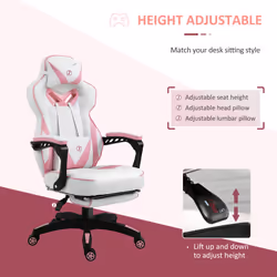 Vinsetto Gaming Chair Ergonomic Reclining Manual Footrest Wheels Stylish Pink
