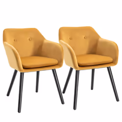 HOMCOM Modern Upholstered Fabric Bucket Seat Dining Armchairs Set of 2 Yellow