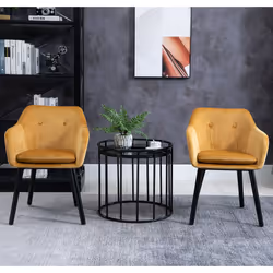 HOMCOM Modern Upholstered Fabric Bucket Seat Dining Armchairs Set of 2 Yellow