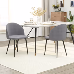 HOMCOM Modern Upholstered Fabric Bucket Seat Dining Chairs Set of 2 Grey