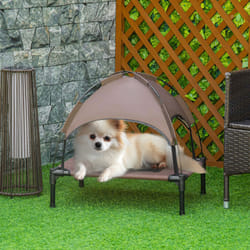 PawHut 61 cm Elevated Dog Bed Cooling Raised Pet Cot UV Protection Canopy Brown