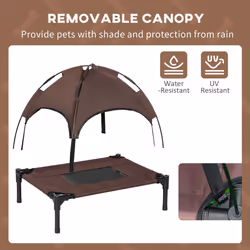 PawHut 61 cm Elevated Dog Bed Cooling Raised Pet Cot UV Protection Canopy Brown - Additional view 4