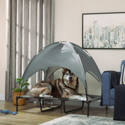 PawHut 122cm Elevated Dog Bed Cooling Raised Pet Cot UV Protection Canopy Grey