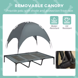 PawHut 122cm Elevated Dog Bed Cooling Raised Pet Cot UV Protection Canopy Grey - Additional view 4