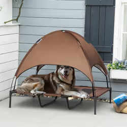 PawHut 122cm Elevated Dog Bed Cooling Raised Pet Cot UV Protection Canopy Brown