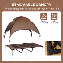 PawHut 122cm Elevated Dog Bed Cooling Raised Pet Cot UV Protection Canopy Brown