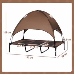 PawHut 122cm Elevated Dog Bed Cooling Raised Pet Cot UV Protection Canopy Brown - Additional view 7