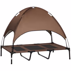 PawHut 122cm Elevated Dog Bed Cooling Raised Pet Cot UV Protection Canopy Brown - Additional view 8