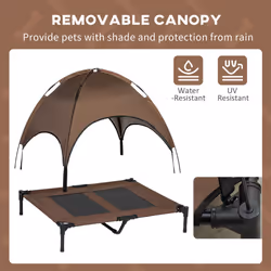 PawHut 92cm Elevated Dog Bed Cooling Raised Pet Cot UV Protection Canopy Brown - Additional view 4
