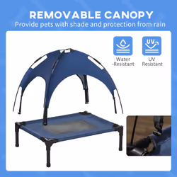 PawHut 61cm Elevated Dog Bed Cooling Raised Pet Cot UV Protection Canopy Blue - Additional view 4