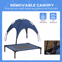 PawHut 76cm Elevated Dog Bed Cooling Raised Pet Cot UV Protection Canopy Blue - Additional view 4