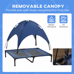 PawHut 92cm Elevated Dog Bed Cooling Raised Pet Cot UV Protection Canopy Blue - Additional view 4