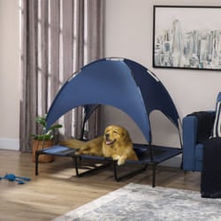 PawHut 122cm Elevated Dog Bed Cooling Raised Pet Cot UV Protection Canopy Blue