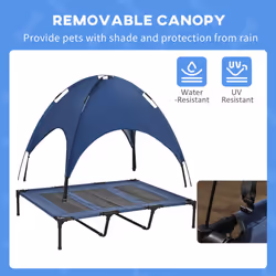 PawHut 122cm Elevated Dog Bed Cooling Raised Pet Cot UV Protection Canopy Blue - Additional view 4